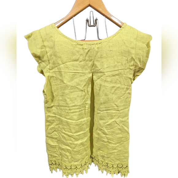 Terzo Millennio 100% Linen Flutter Cap Sleeve Tunic Top Size Medium Chartreuse - Picture 2 of 13